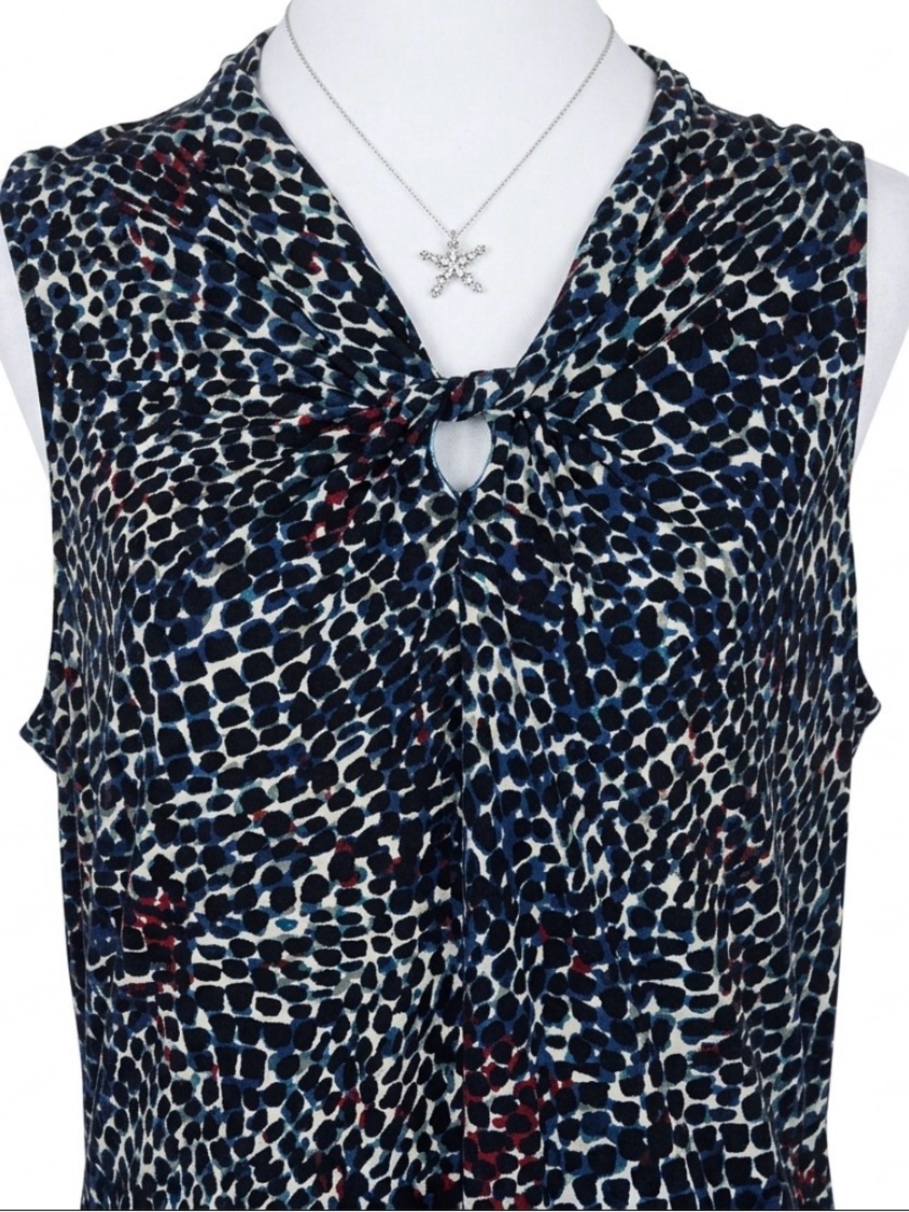 Cabi Sleeveless Printed Keyhole Tunic Top - Black, White, Navy, Red animal print